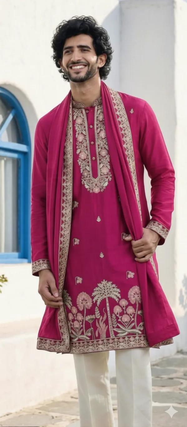Royal_Magenta_Embroidered_Salwar_Kurta_Dupatta_Set_For_Men