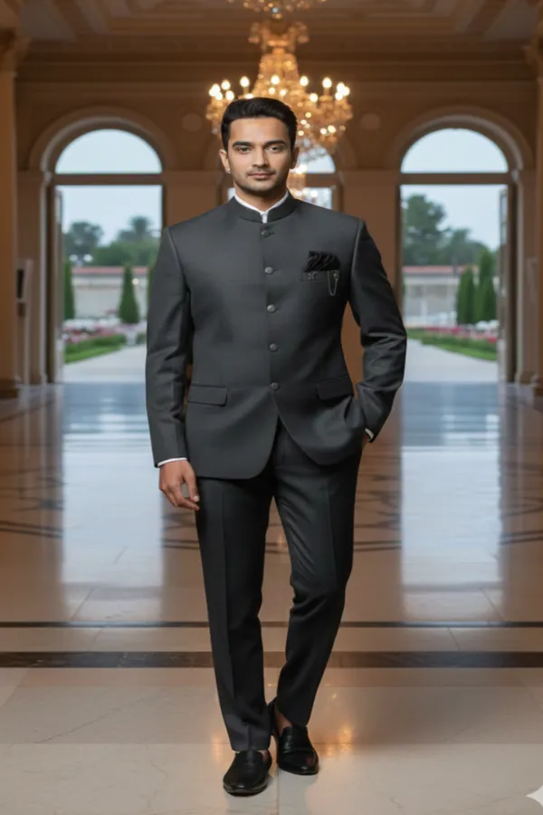 Premium_Charcoal_Bandhgala_Blazer_With_Pocket_Chain_Detailing