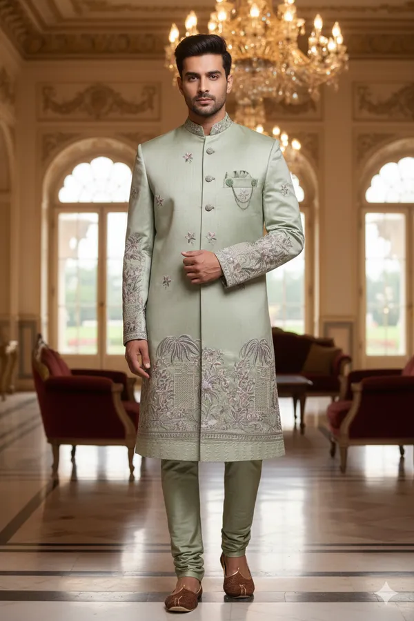 Men_S_Mint_Green_Jacquard_Silk_Indo_Western_Sherwani