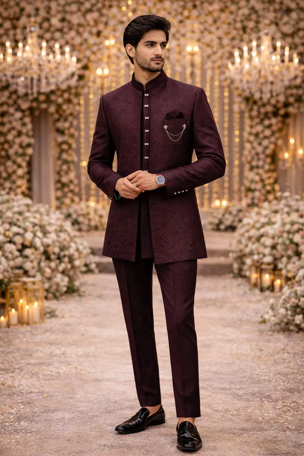Men_S_Wine_Maroon_Jacquard_Self_Patterned_Indo_Western_Sherwani