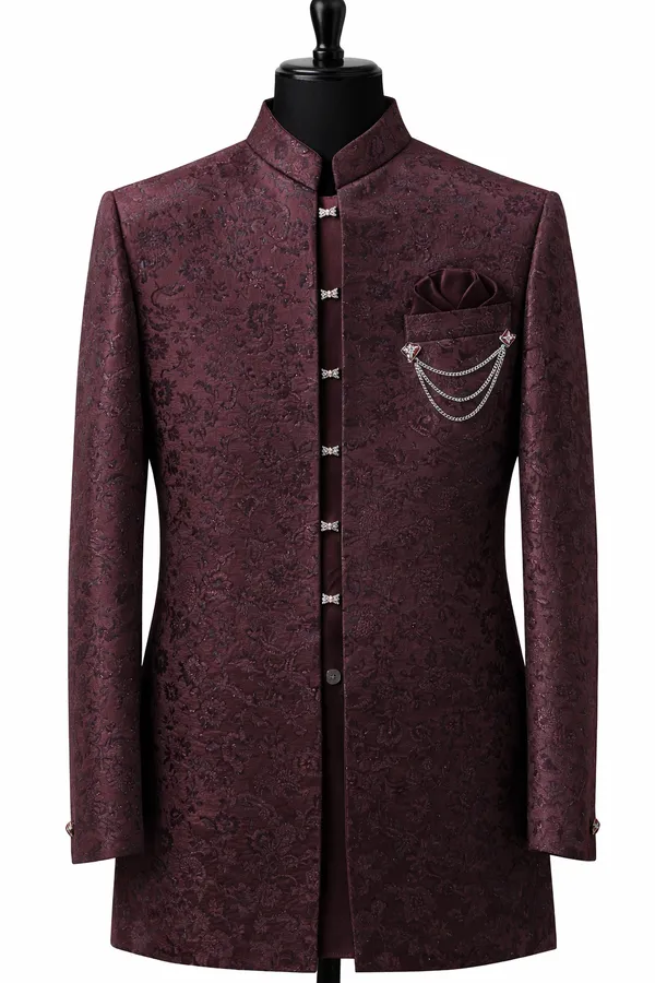 Men_S_Wine_Maroon_Jacquard_Self_Patterned_Indo_Western_Sherwani