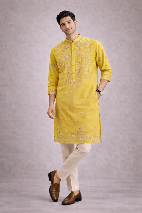 Royal_Mustard_Embroidered_Kurta_Set_With_Pant