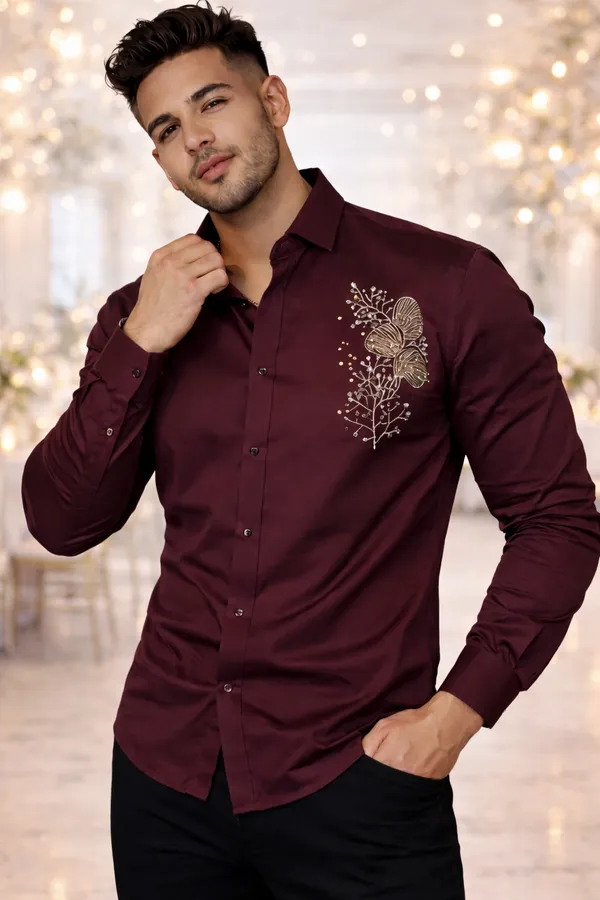 Men_S_Premium_Maroon_Satin_Party_Wear_Shirt_With_Gold_Embroidered_Floral