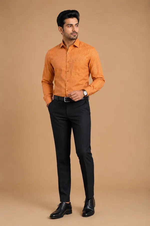 Men_Orange_Formal_Textured_Shirt_Orange