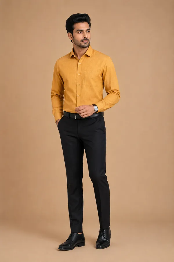 Men_Orange_Formal_Textured_Shirt_Yellow