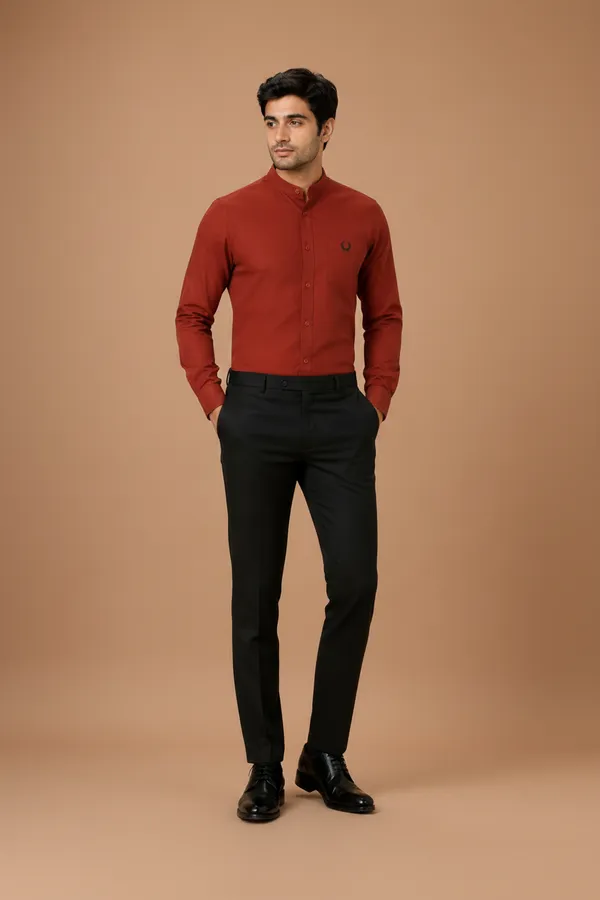 Cotton_Mandarin_Collar_Formal_Shirt_For_Men_Wine_Butterfly