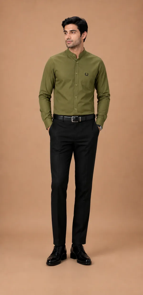 Cotton_Mandarin_Collar_Formal_Shirt_For_Men_Green