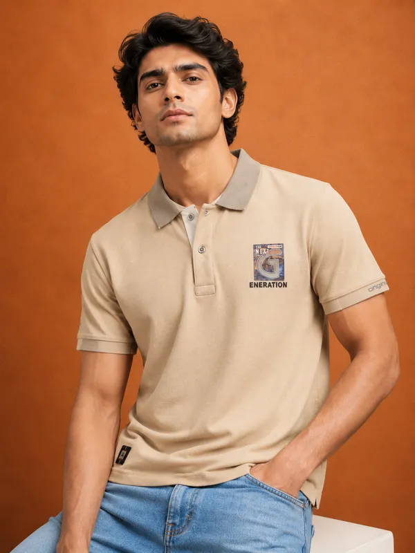 Pure_Street_Zip_Polo_T_Shirt_For_Men_Begie