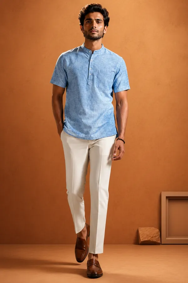 Men_S_Textured_Mandarin_Collar_Short_Kurta_Shirt_Sky_Blue