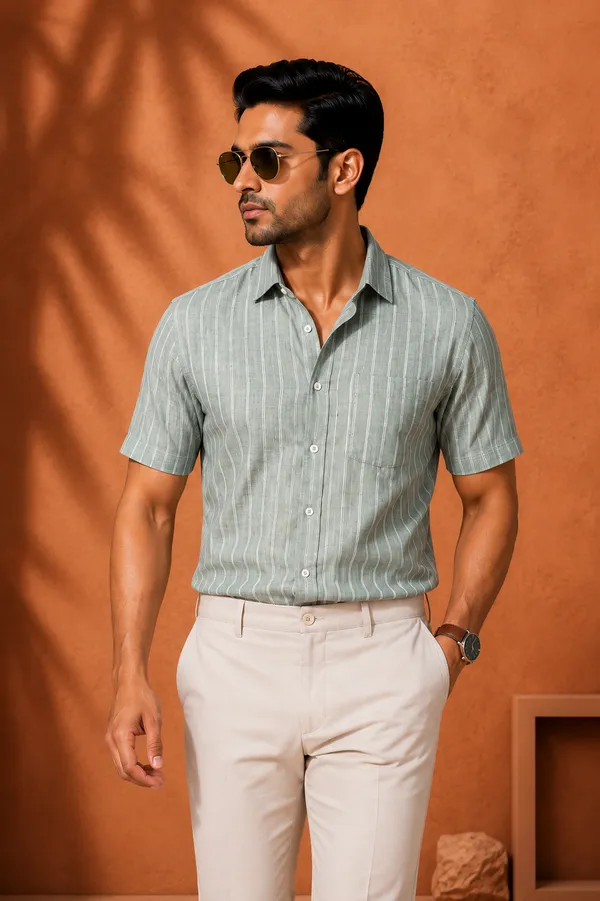 Men_S_Striped_Half_Sleeve_Casual_Shirt_Dusty_Sky_Blue