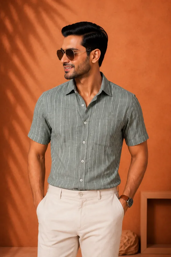 Men_S_Striped_Half_Sleeve_Casual_Shirt_Ice_Grey