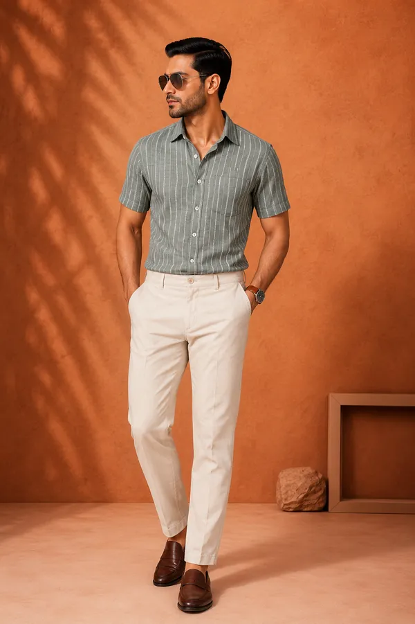 Men_S_Striped_Half_Sleeve_Casual_Shirt_Ice_Grey