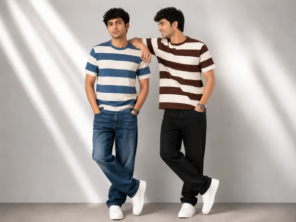 Men_S_Brown_Off_White_Striped_Casual_T_Shirt_Blue