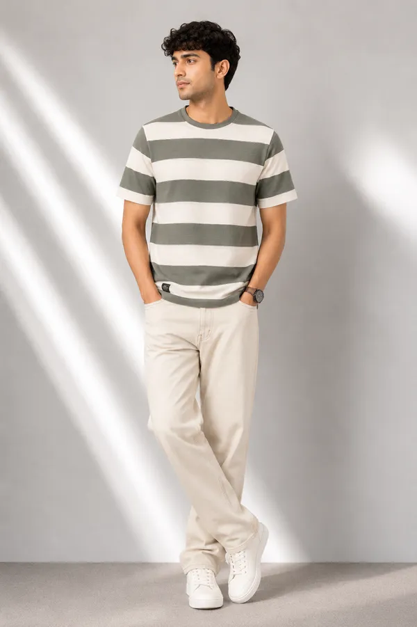 Men_S_Olive_Green_Off_White_Striped_Round_Neck_T_Shirt_Olive_Green