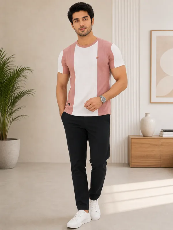 Men_S_Blue_White_Color_Block_Crew_Neck_T_Shirt_Pink