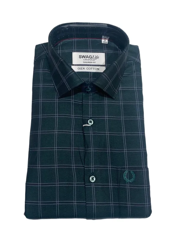 Men_S_Checked_Formal_Shirt_Full_Sleeve_Office_Wear_Peacock_Green