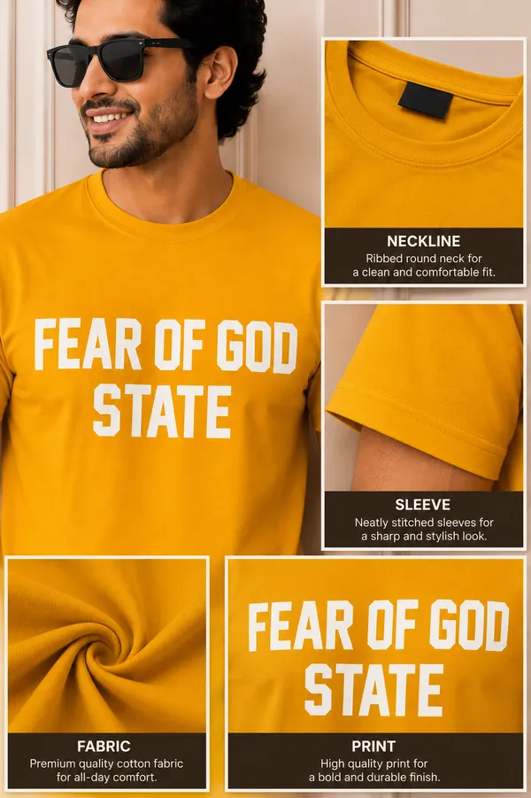 Fear_Of_God_State_Graphic_T_Shirt_Mustard_Yellow_Premium_Cotton_Casual_Wear_Yellow