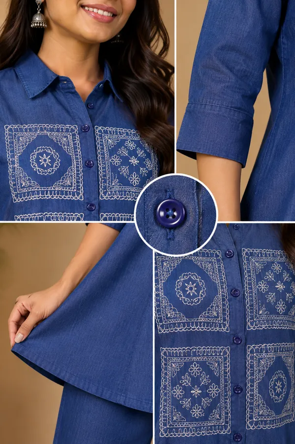Embroidered_Co_Ord_Set_For_Women_Elegant_Denim_Look_Cotton_Co_Ord_Blue