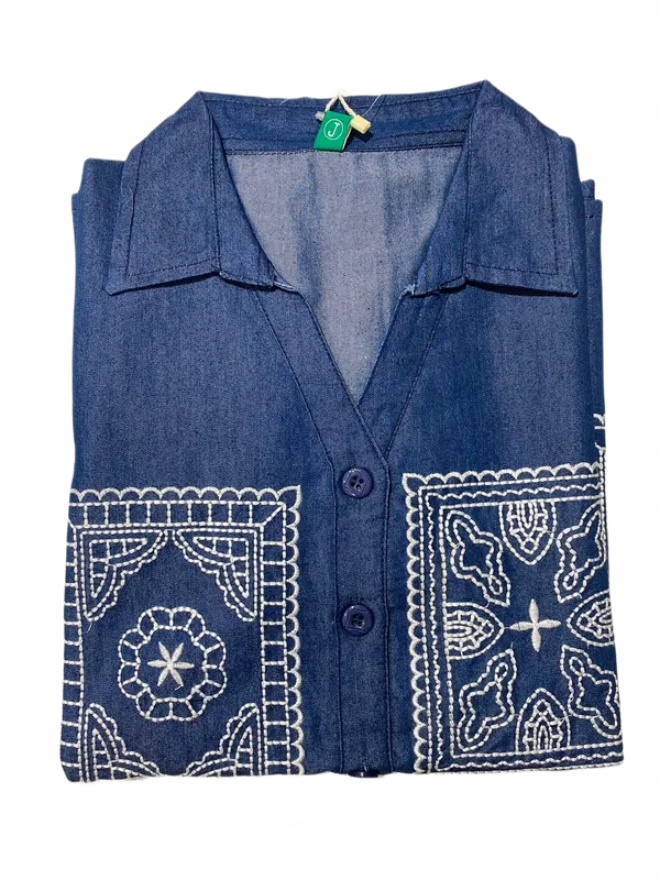 Embroidered_Co_Ord_Set_For_Women_Elegant_Denim_Look_Cotton_Co_Ord_Blue