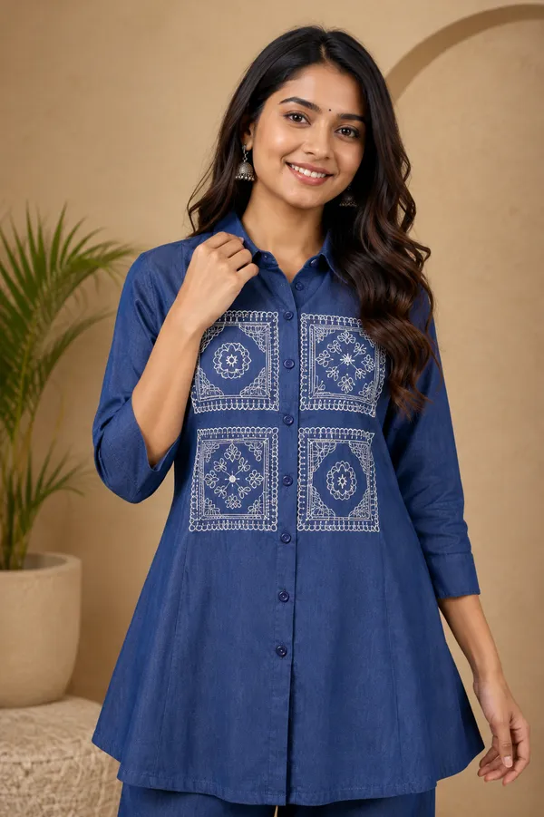 Embroidered_Co_Ord_Set_For_Women_Elegant_Denim_Look_Cotton_Co_Ord_Blue