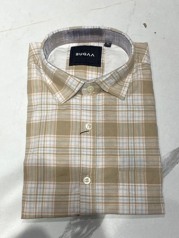 Classic_Beige_Checkered_Casual_Shirt_Golden_Beige
