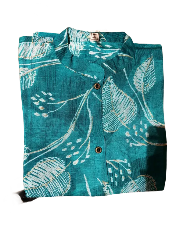 Turquoise_Leaf_Print_Kurti_Teal_Blue