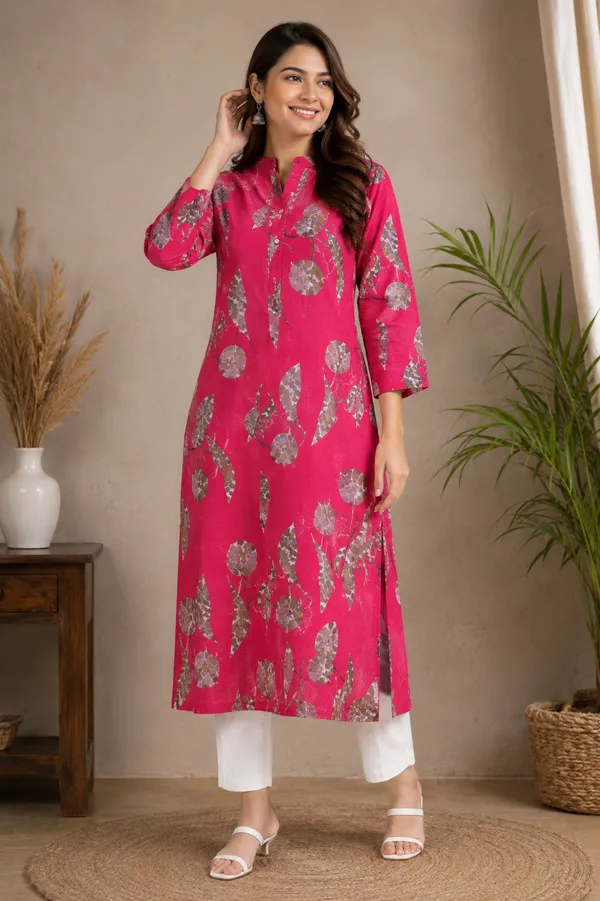 Fuchsia_Botanical_Print_Kurti_Pink