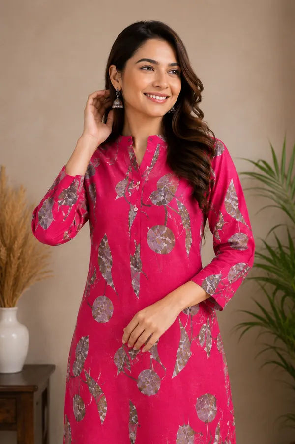 Fuchsia_Botanical_Print_Kurti_Pink