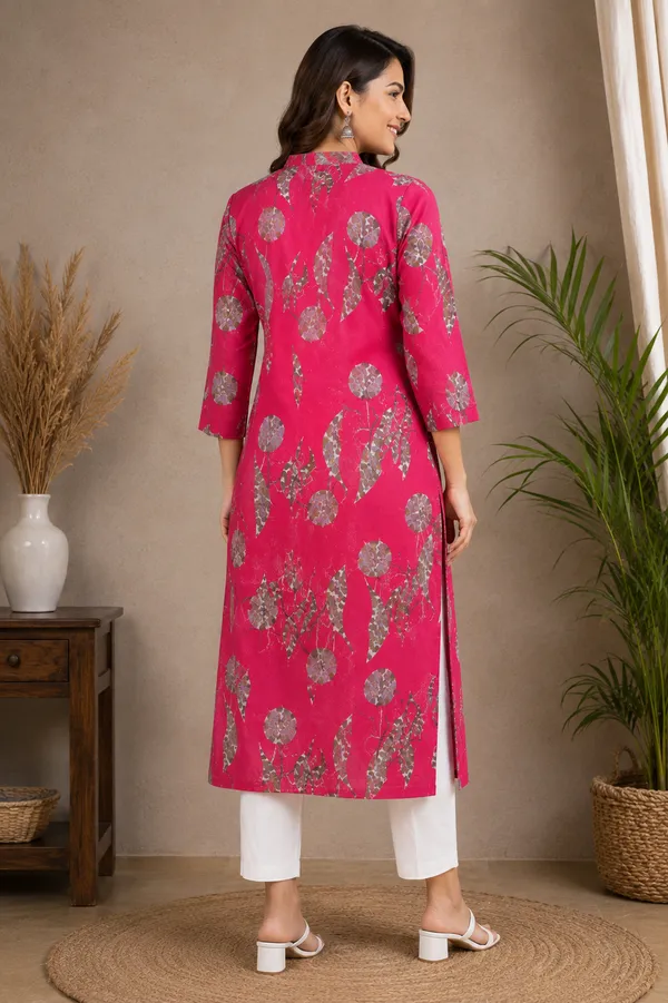 Fuchsia_Botanical_Print_Kurti_Pink