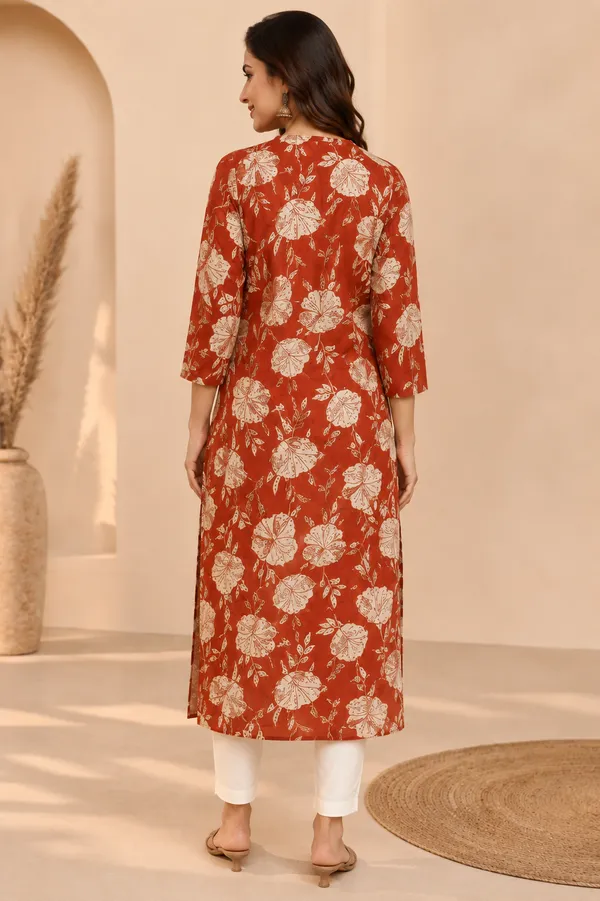 Rust_Red_Floral_Long_Kurti_Rust_Red