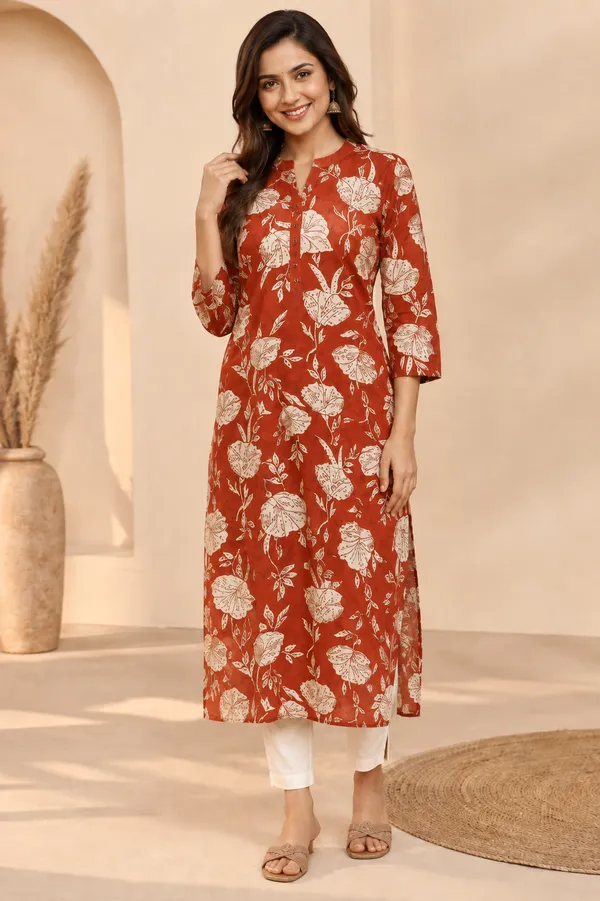Rust_Red_Floral_Long_Kurti_Rust_Red