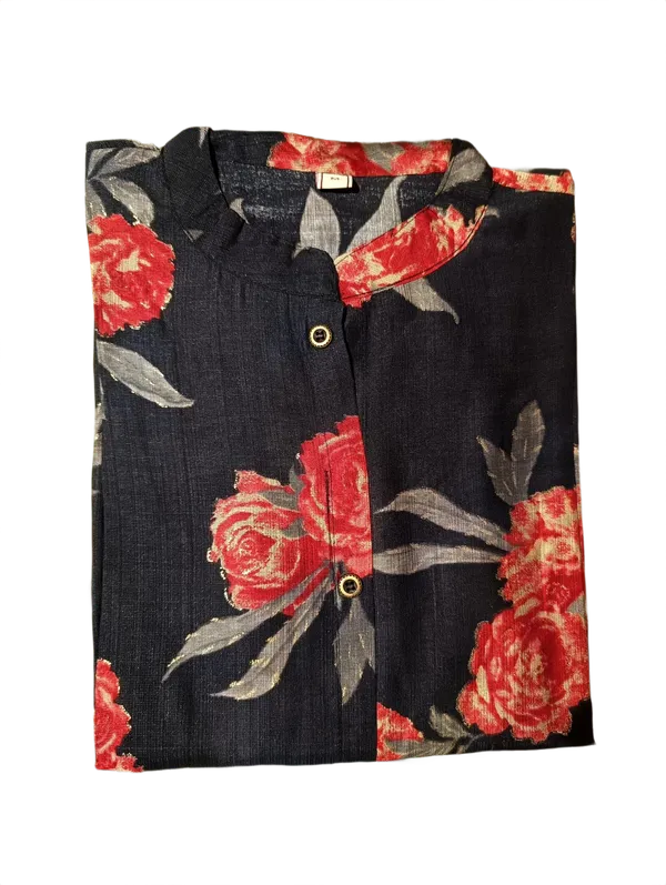 Navy_Blue_Floral_Long_Kurti_Black