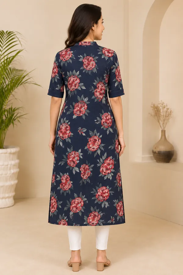 Navy_Blue_Floral_Long_Kurti_Black