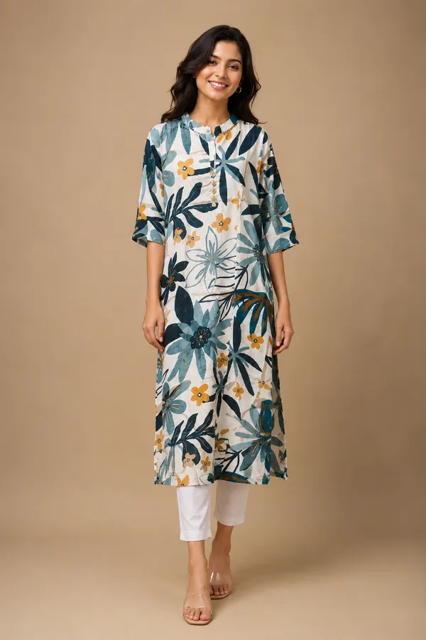 Teal_Bloom_Printed_Long_Kurti