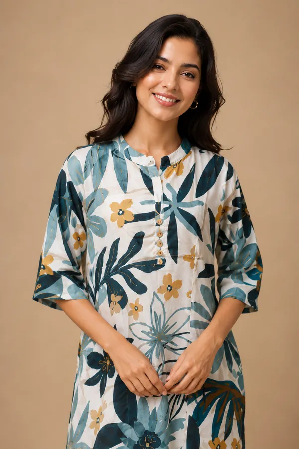 Teal_Bloom_Printed_Long_Kurti