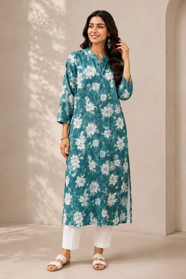 Teal_Straight_Kurti_Teal_Green
