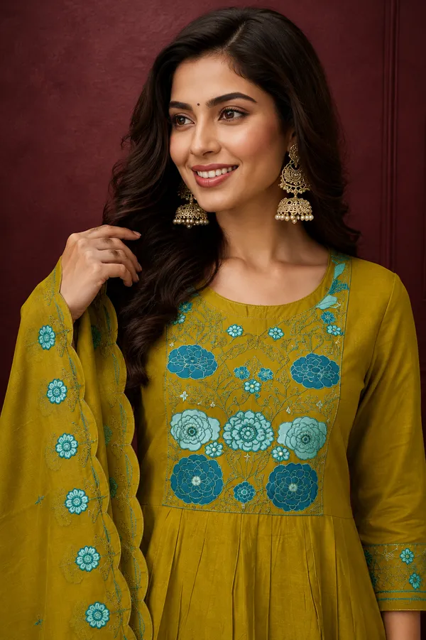 Mustard_Elegance_Embroidered_Kurta_Set_Olive_Green