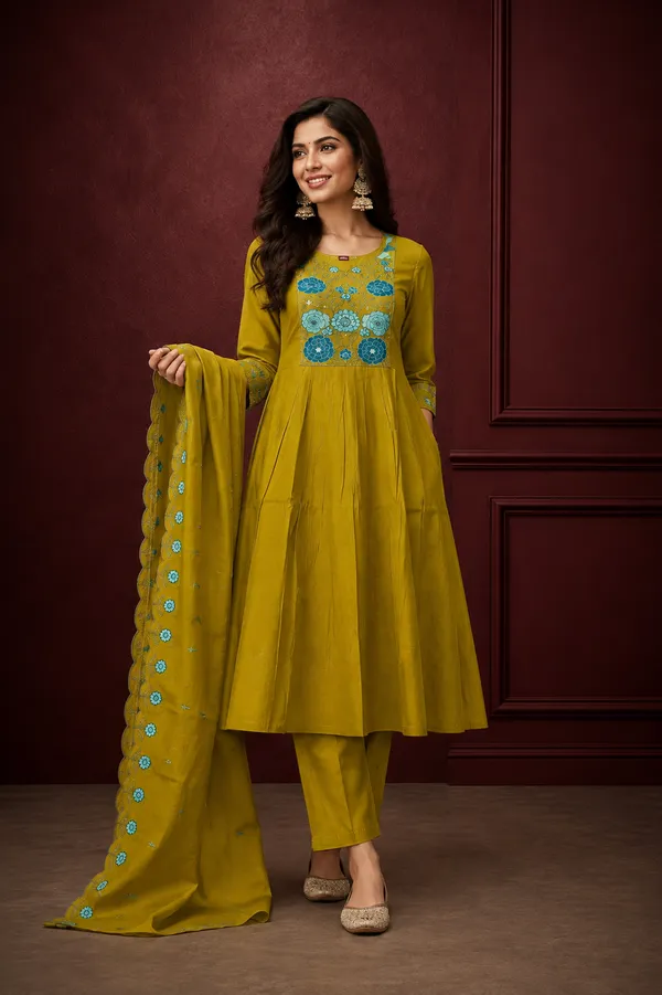 Mustard_Elegance_Embroidered_Kurta_Set_Olive_Green