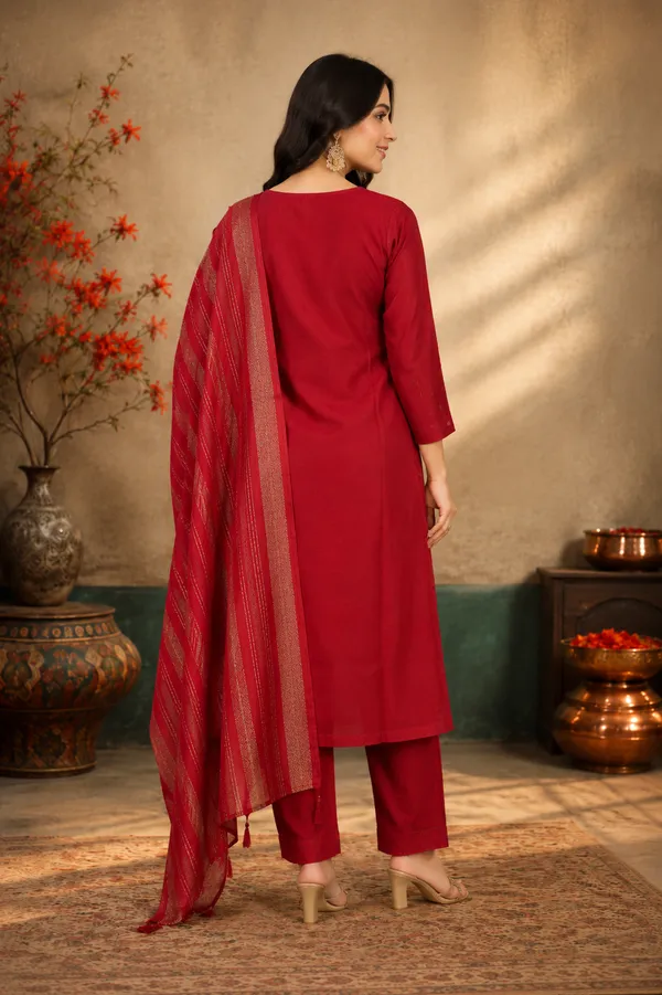 Elegant_Red_Embroidered_Kurti_Pant_Dupatta_Set_Rust_Red