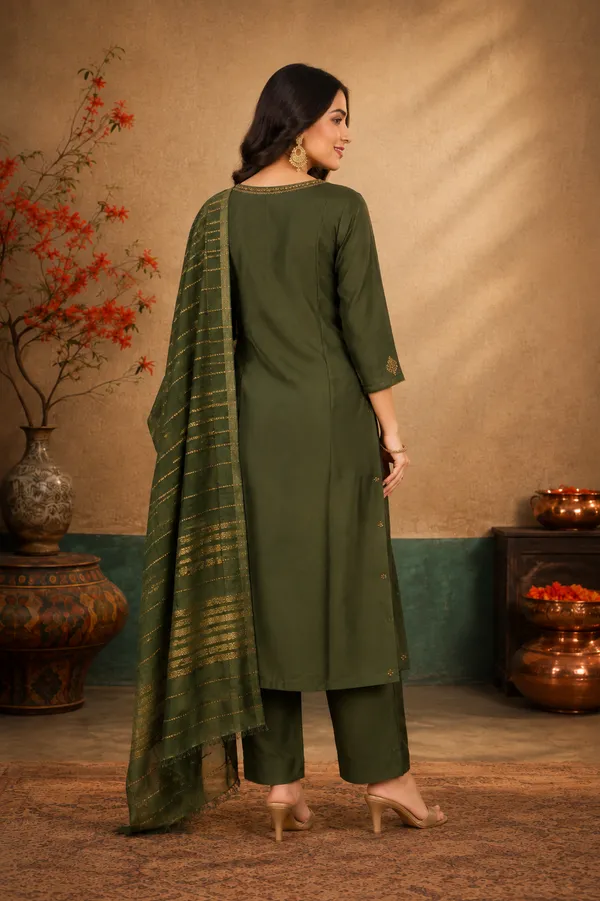 Elegant_Olive_Green_Embroidered_Kurti_Pant_Dupatta_Set_Mehendi_Olive
