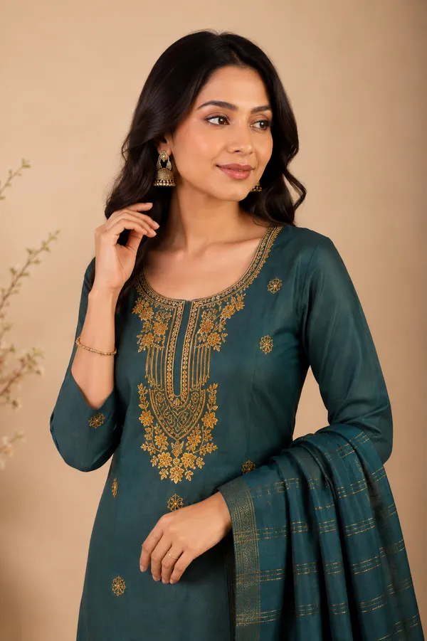 Elegant_Teal_Green_Embroidered_Kurti_Pant_Dupatta_Se_Deep_Teal_Blue