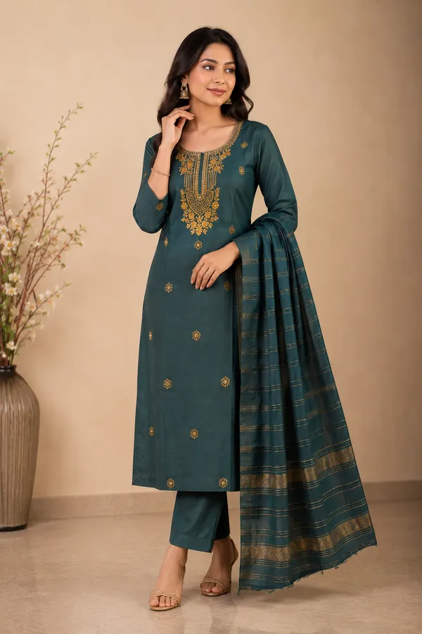 Elegant_Teal_Green_Embroidered_Kurti_Pant_Dupatta_Se_Deep_Teal_Blue