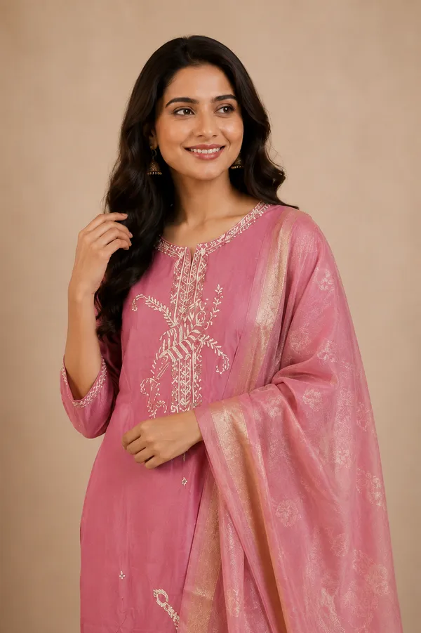 Rose_Pink_Kurti_Pant_Dupatta_Set_Pink