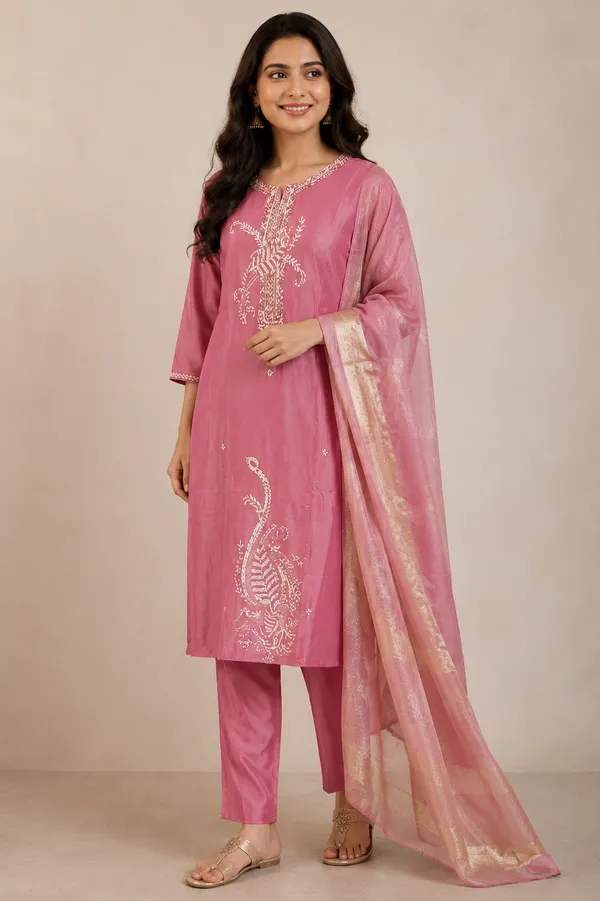 Rose_Pink_Kurti_Pant_Dupatta_Set_Pink