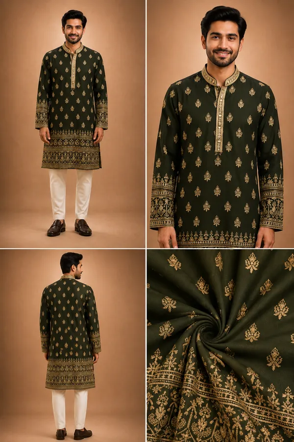 Deep_Forest_Green_Embroidered_Silk_Kurta_Coming_Soon