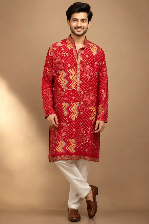 Festive_Red_Patchwork_Print_Kurta_Coming_Soon