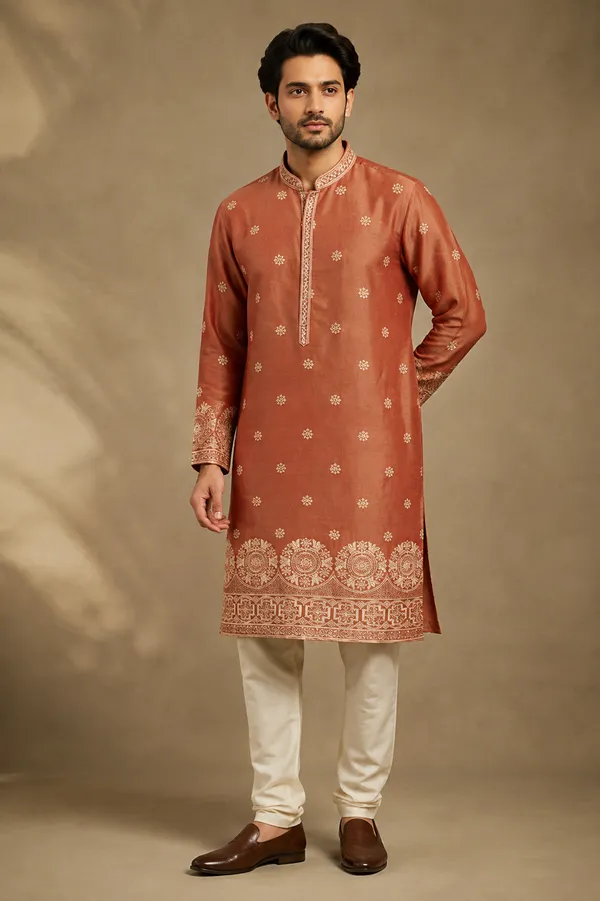 Rust_Orange_Heritage_Embroidered_Kurta_Coming_Soon