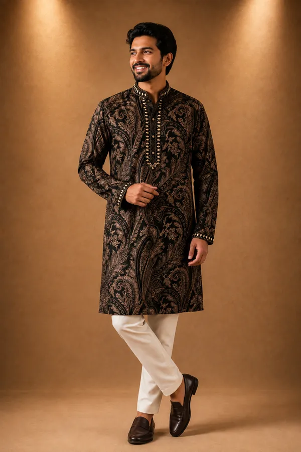 Royal_Black_Gold_Paisley_Kurta_Coming_Soon