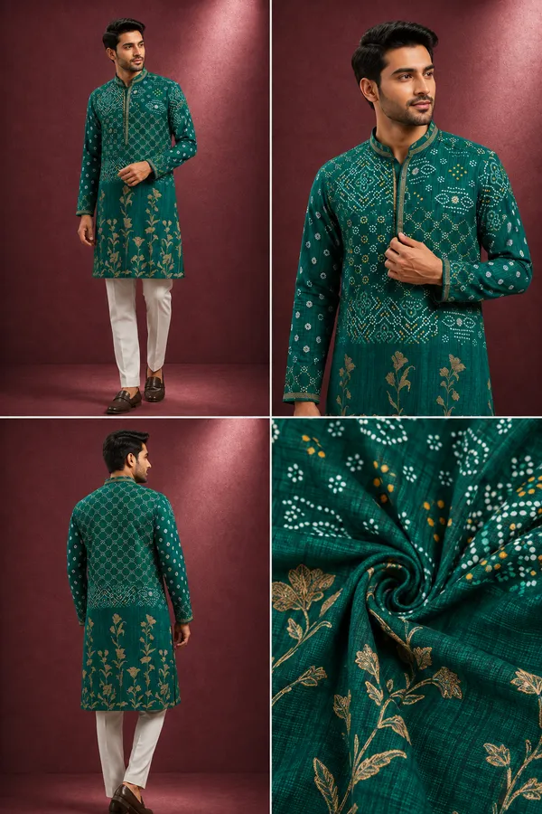 Teal_Green_Bandhani_Printed_Floral_Embroidered_Kurta_Coming_Soon
