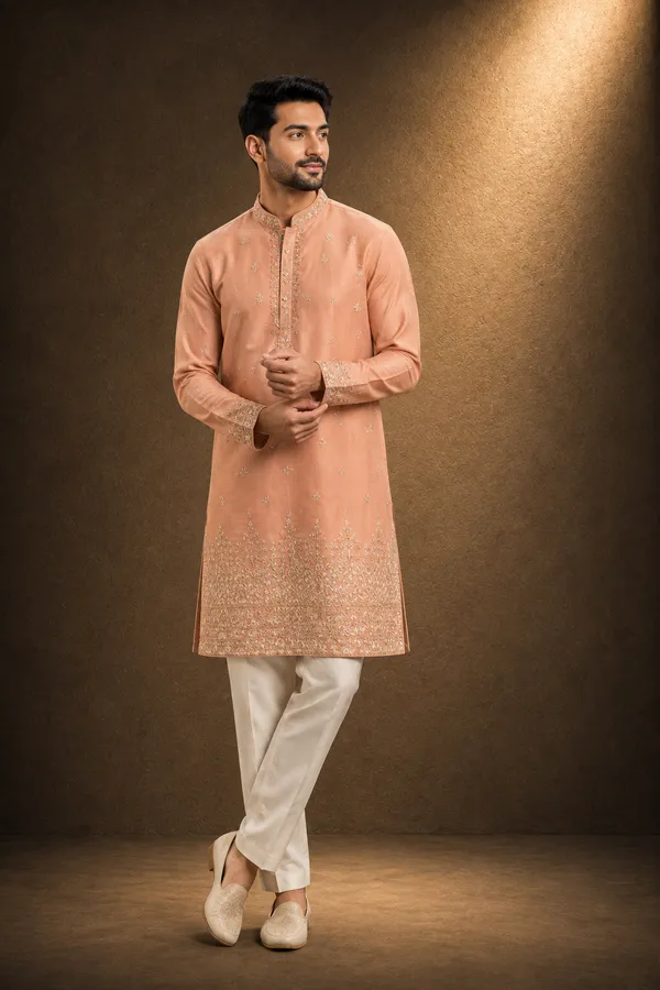 Peach_Embroidered_Kurta_For_Men_Coming_Soon